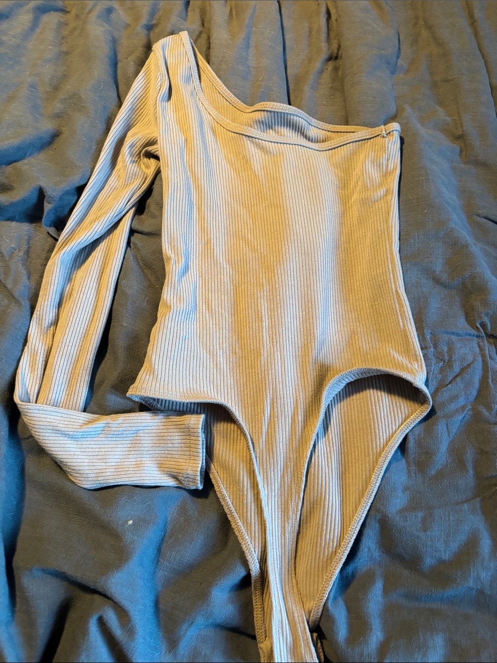 American Eagle Outfitters Asymmetric Ribbed One-Shoulder Bodysuit in Taupe